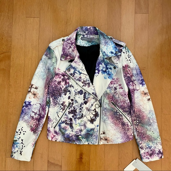 NWT Bagatelle floral print faux leather jacket size large - Picture 2 of 9